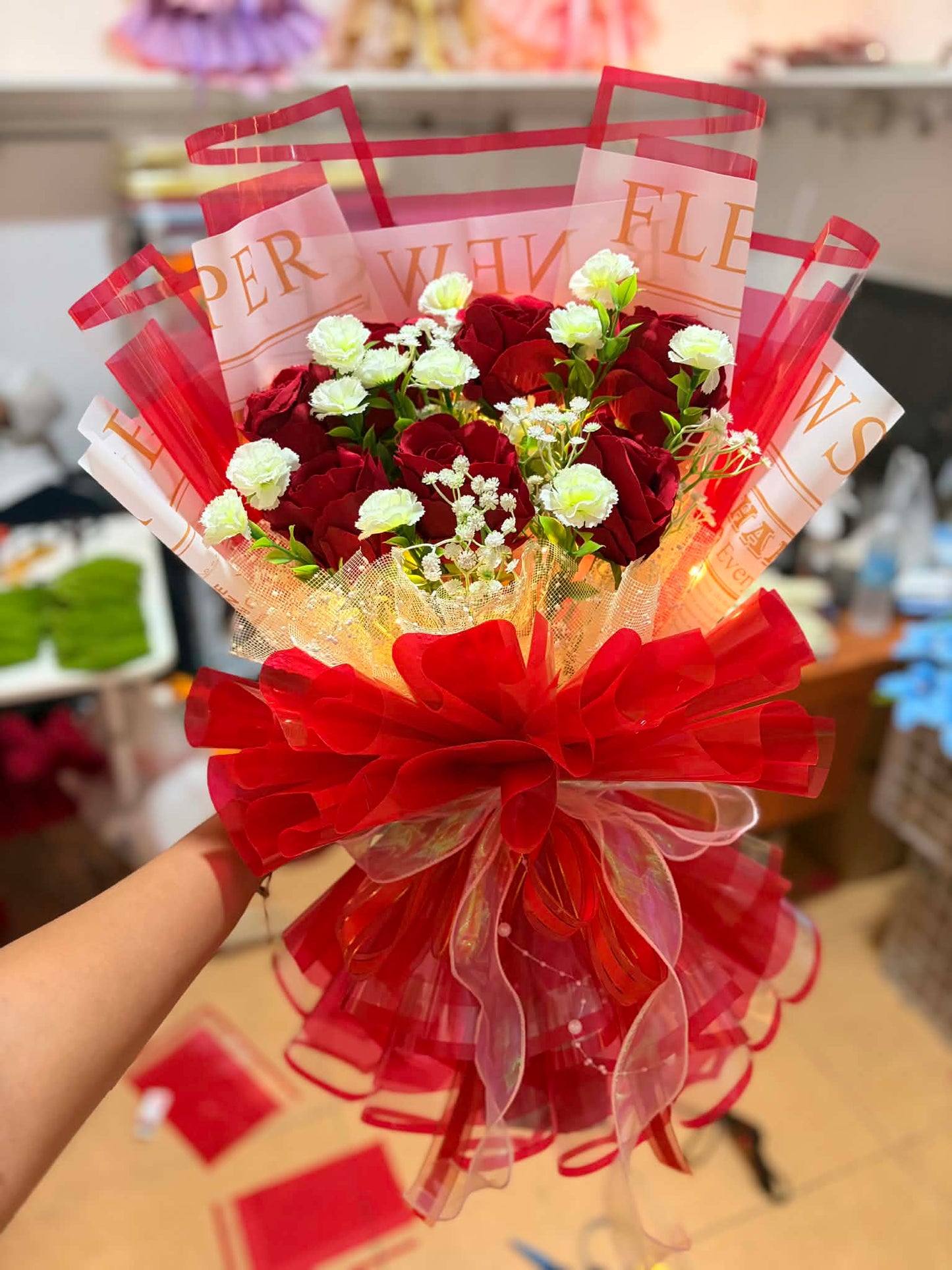 Liefde Boeket - Handgemaakte Chenilledraad Bloemen