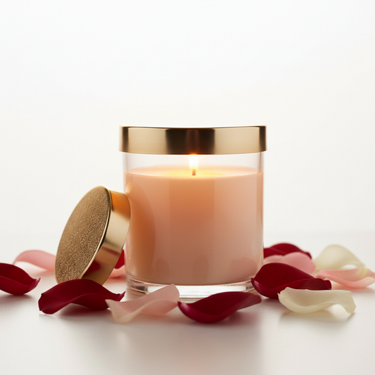 Romantische geurkaars bij boeket - Krisha's Bloom Studio
