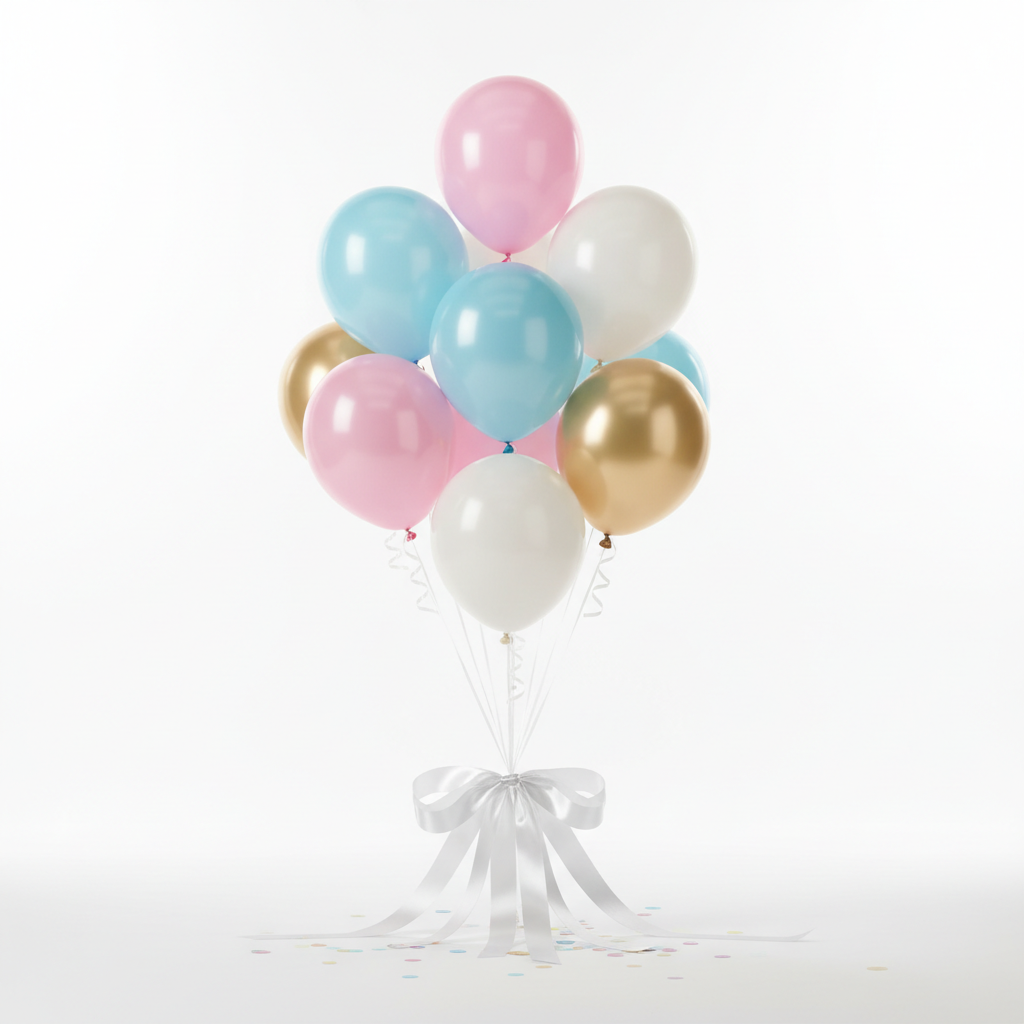 Feestelijke ballonnen bij boeket - Krisha's Bloom Studio