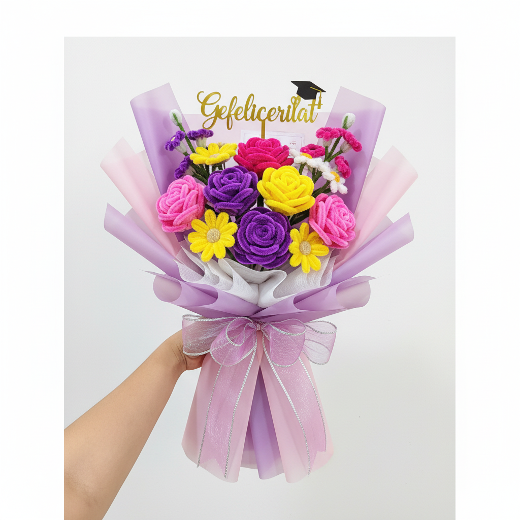 Verjaardag Boeket - Handgemaakte Chenilledraad Bloemen voor verjaardagen